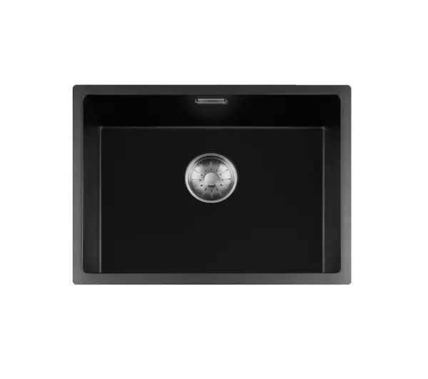 Lorreine serie BQ lavello nero con montaggio a filo e sotto piano 54x41cm con tappo in acciaio inossidabile 50BQ37-FU-INOX