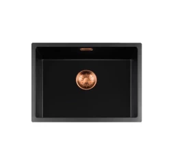 Lorreine serie BQ lavello nero con montaggio a filo e sotto piano 54x41cm con tappo in rame 50BQ37-FU-COPPER