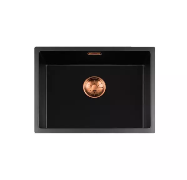 Lorreine serie BQ lavello nero con montaggio a filo e sotto piano 54x41cm con tappo in rame 50BQ37-FU-COPPER