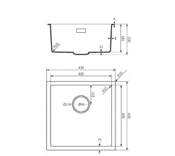 Lorreine serie BQ lavello nero con montaggio sopra piano 45x45 cm con tappo in acciaio inossidabile 40BQ-T-INOX