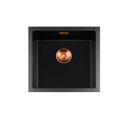 Lorreine serie BQ Lavello nero con montaggio sopra il piano 45x45cm con tappo in rame 40BQ-T-COPPER