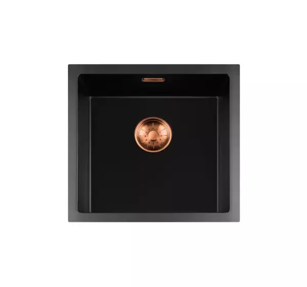 Lorreine serie BQ Lavello nero con montaggio sopra il piano 45x45cm con tappo in rame 40BQ-T-COPPER