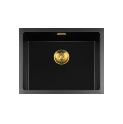 Lorreine serie BQ lavello nero con montaggio sopra piano 55x45cm con tappo dorato 50BQ-T-GOLD