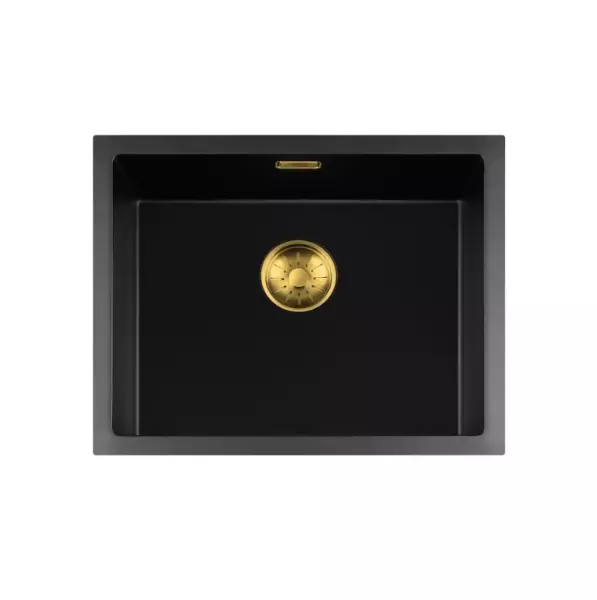 Lorreine serie BQ lavello nero con montaggio sopra piano 55x45cm con tappo dorato 50BQ-T-GOLD