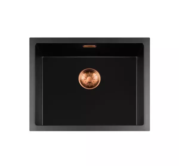 Lorreine serie BQ lavello nero con montaggio sopra piano55x45cm con tappo in rame 50BQ-T-COPPER