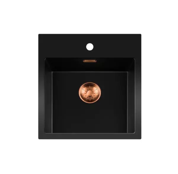 Lorreine serie BQ lavello nero con montaggio sopra piano 46x52cm con tappo in rame 40BQ37TH-T-COPPER