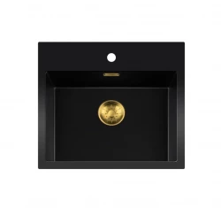 Lorreine serie BQ lavello nero 56x52cm montaggio sopra piano con tappo dorato 50BQ37TH-T-GOLD