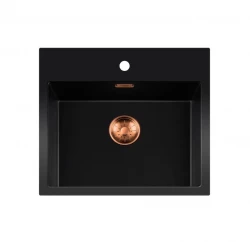 Lorreine serie BQ lavello nero 56x52cm montaggio sopra piano con tappo in rame 50BQ37TH-T-COPPER