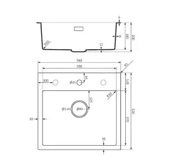 Lorreine serie BQ lavello nero 56x52cm montaggio sopra piano con tappo in rame 50BQ37TH-T-COPPER