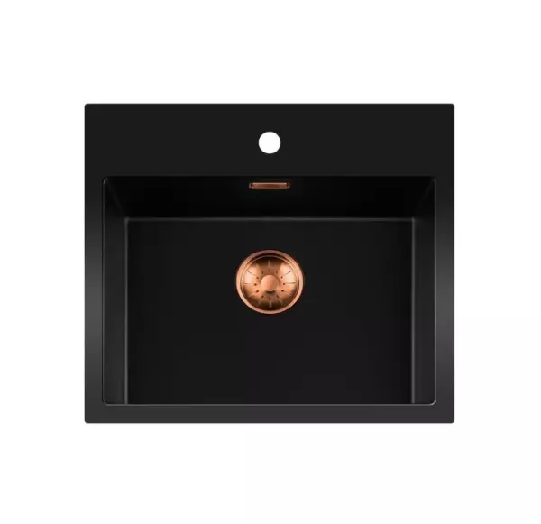 Lorreine serie BQ lavello nero 56x52cm montaggio sopra piano con tappo in rame 50BQ37TH-T-COPPER