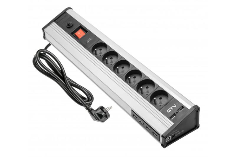 Cavo di prolunga da tavolo MULTI con protezione da sovratensioni, 6 prese con messa a terra, 4 porte USB 1208958684