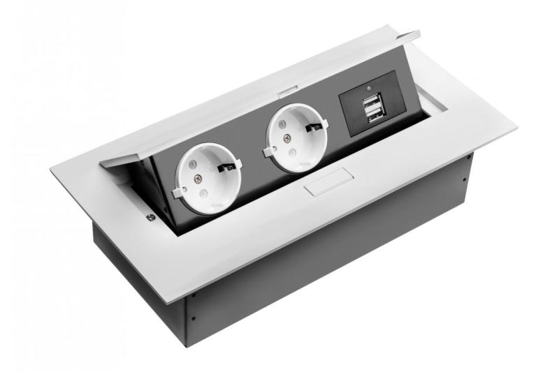 Cavo di estensione per desktop, 2x presa schuko, 2xUSB, senza cavo, bianco 1208958685