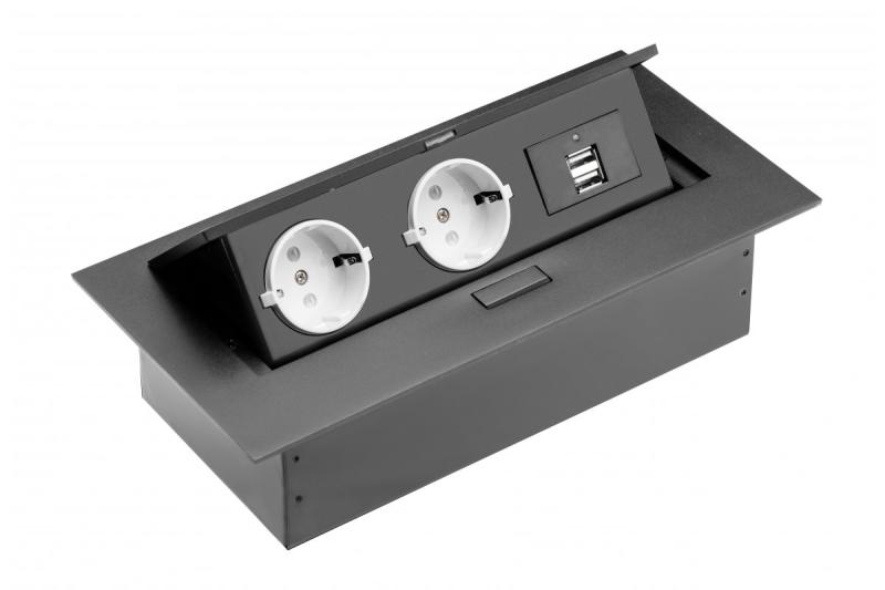 Cavo di prolunga da tavolo, 2 prese Schuko, 2 porte USB, senza cavo, nero 1208958686