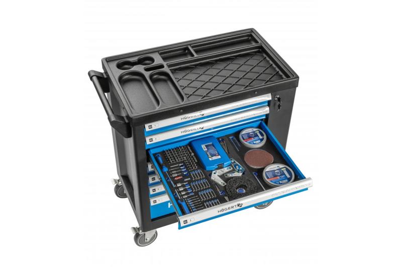 Hoegert Cassettiera porta attrezzi a 7 cassetti con una porta laterale con accessori 544 pezzi. 1208962010