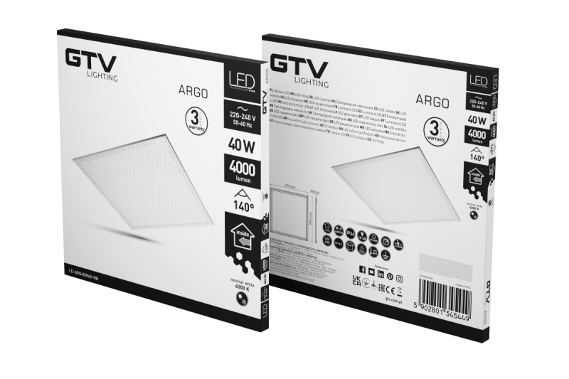 Fixture LED ARGO, 40W, 4000lm, AC220-240V, 50/60 Hz, PF> 0,9, Ra≥80, IP44, IK08,140 °, 4000K 1208962627