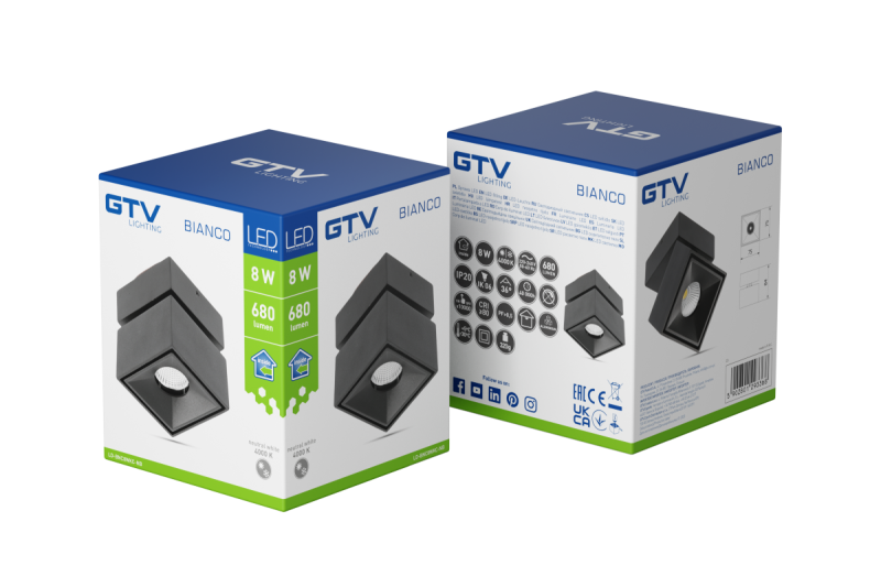 Decor Luminare LED BIANCO 8W 680lm AC220-240V 50/60 Hz PF>0 9 Ra≥80 IP20 IK06 36° 4000K quadrato nero. 1208962670
