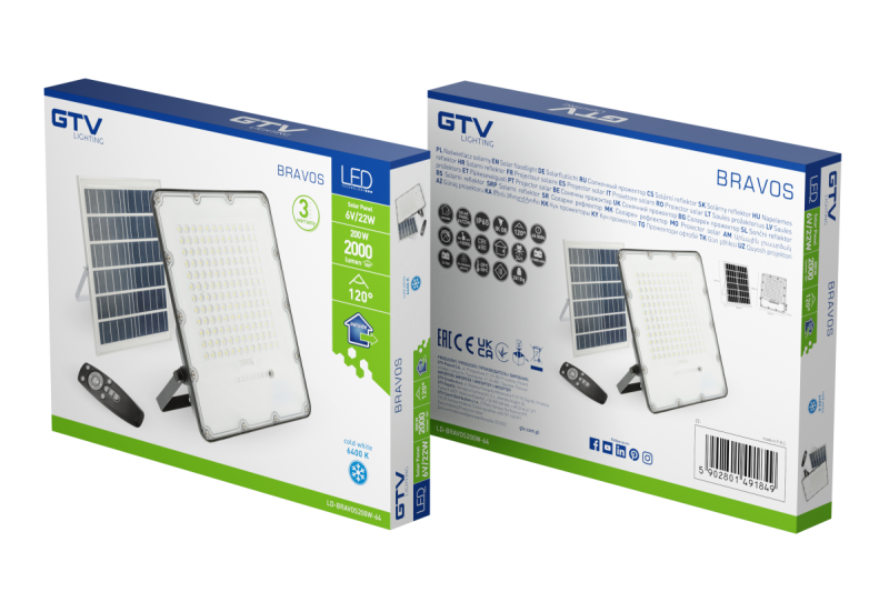 Faretto a LED BRAVOS, 200W, 2000lm, 6400K, IP65, 120°, pannello solare, telecomando, 3y 1208962683