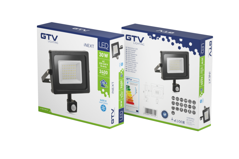 Proiettore LED iNEXT con sensore di movimento 30W 2400lm, PF>0,9, RA>80, IP65, 120°, 6400K, corpo nero 1208962860