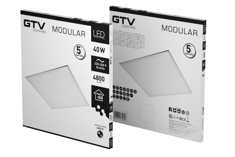 Luminaria LED MODULAR, piastra posteriore, 60x60cm, 4000K, 40W, 4800lm, AC220-240V, PF>0,9, IP54, 5y 1208962999