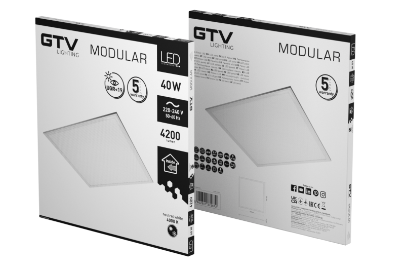 Lampada LED MODULARE, piastra posteriore, 60x60cm, 4000K, 40W, 4200lm, AC220-240V, PF>0,9, IP54, 5y, UGR<19 1208963000