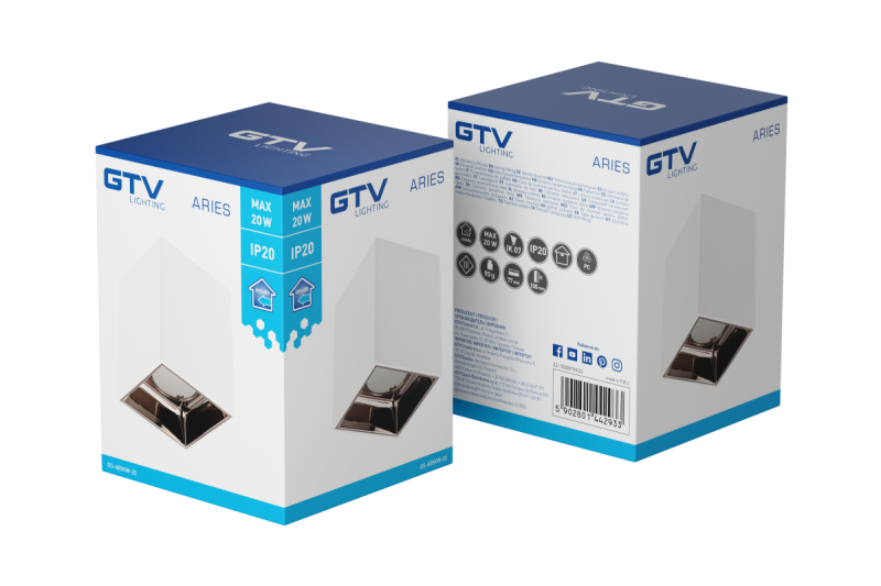 Decor Lampada a soffitto ARIES PC 77x100mm IP20 max 20W quadrata bianca/cromo nero. 1208963816