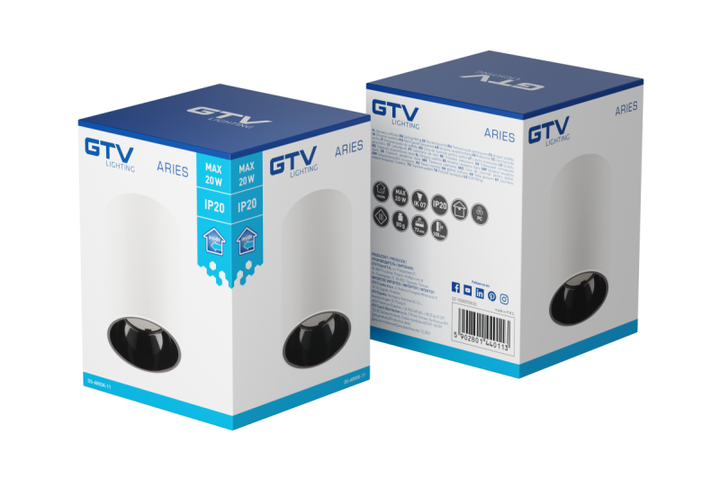 Decor Lampada a soffitto ARIES PC 73x105mm IP20 max 20W rotonda bianca/nera 1208963818