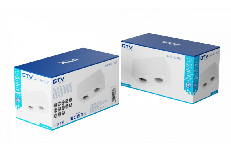 Decor Apparecchio a soffitto AVEIRO DUO in alluminio 160x80x85mm IP20 max 20W*2 quadrato bianco. 1208963825