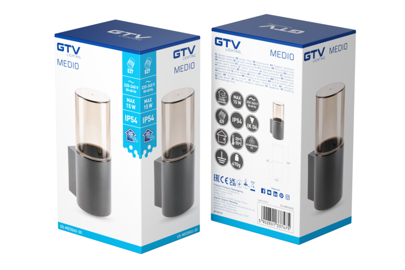 Decor Lampada da giardino MEDIO-AU E27 MAX.15W IP54 AC220-240V 50-60Hz, applique da parete superiore in grafite. 1208963937