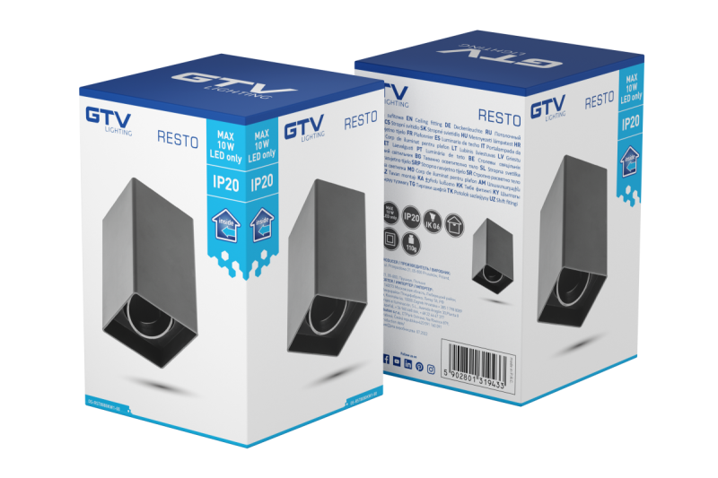 Decor Lampada a soffitto RESTO PC 80x80x125mm IP20 max 20W quadrata nera 1208963987