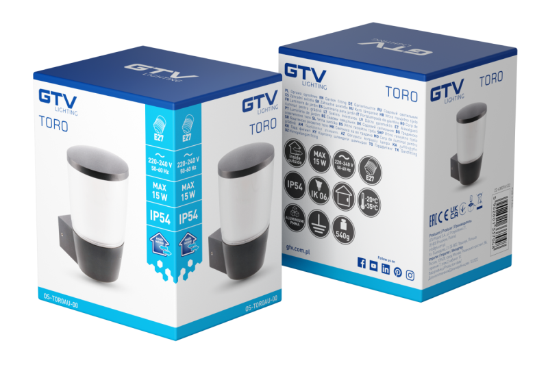 Decor Lampada da giardino TORA-AU E27 MAX.15W IP54 AC220-240V 50-60Hz applique da parete superiore nera 1208964023