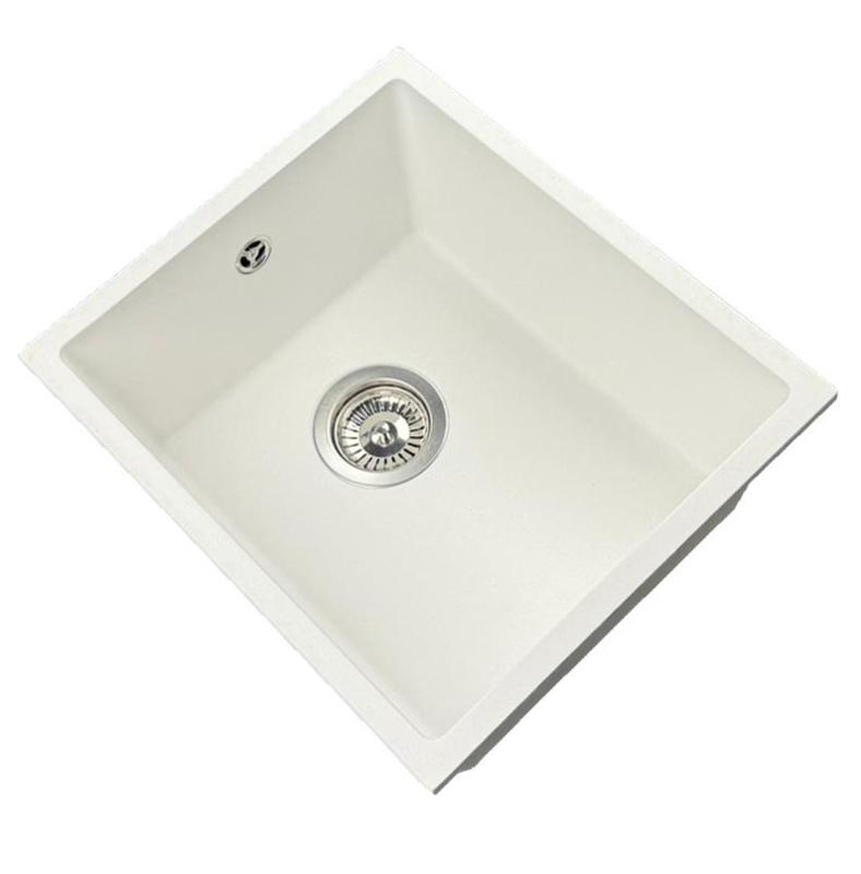 GraniteMy Universal lavello in granito bianco 34x40 cm sopra il piano a filo e sottopiano con tappo in acciaio inossidabile 1208967107