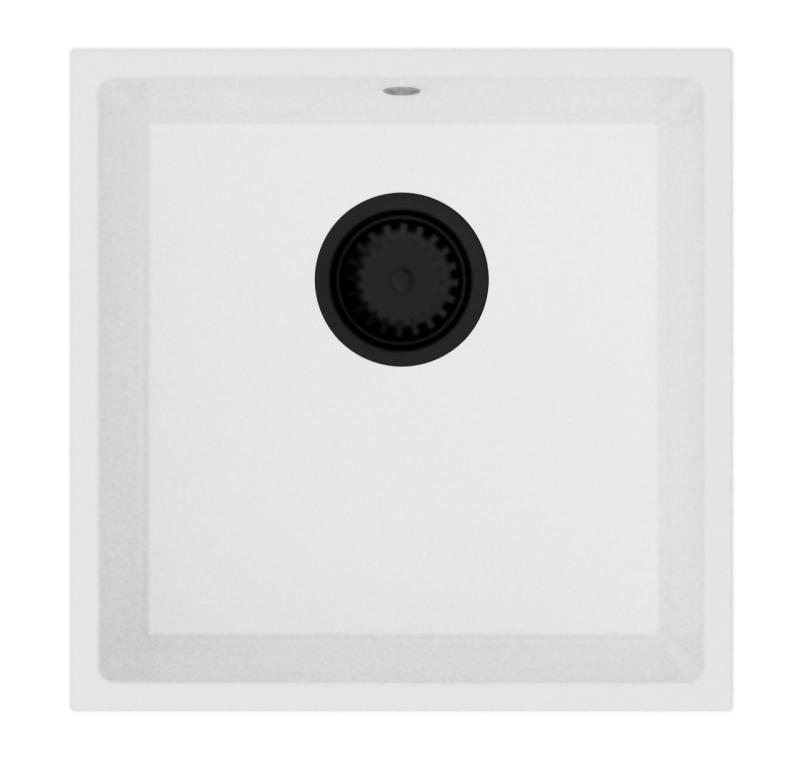 GraniteMy Universal lavello in granito bianco 40x40 cm a filo sopra e sottopiano con tappo nero 1208967128