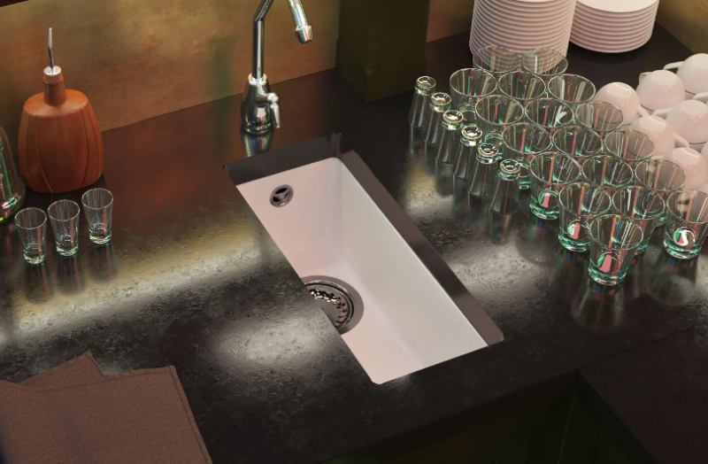 GraniteMy Universal lavello piccolo in granito bianco 17x40 cm a filo sopra e sottopiano con tappo in rame 1208967139