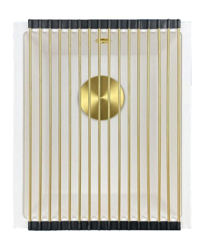 GraniteMy Universal lavello in granito bianco 34x40 cm a filo sopra e sottopiano con tappo dorato 1208967149