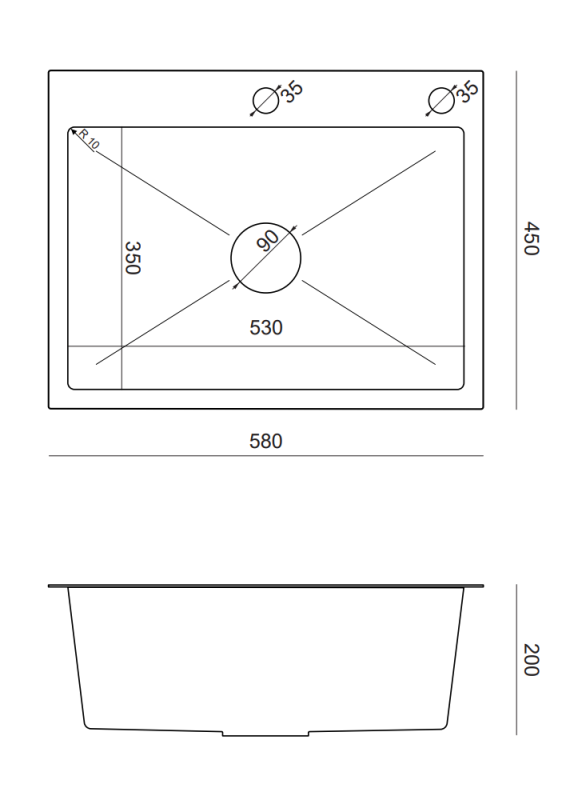 Quadri Dixton 60 lavello in acciaio inossidabile nero con rivestimento PVD Nano 580x450 mm con foro per rubinetto e accessorio 1208967195
