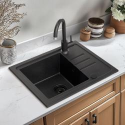 Quadri Sligo 60 Set Lavello in granito antracite 55x44 cm con scolapiatti e rubinetto incluso 1208967199