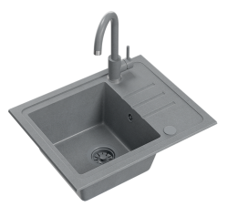 Quadri Sligo 60 set lavello in granito grigio 55x44 cm con scolapiatti e rubinetto incluso 1208967200