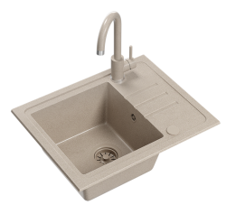 Quadri Sligo 60 Set lavello in granito sabbia crema 55x44 cm con scolapiatti e rubinetto incluso 1208967201