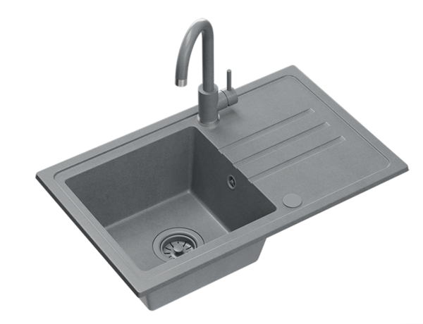 Quadri Sligo 70 Set Lavello in granito grigio 70x44 cm con scolapiatti e rubinetto incluso 1208967203