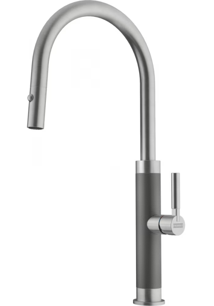 Franke Mythos Masterpiece Rubinetto da Cucina in Acciaio Inox con Beccuccio a J e Doccetta Estraibile - 115.0711.554