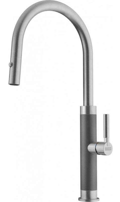 Franke Mythos Masterpiece Rubinetto da Cucina in Acciaio Inox con Beccuccio a J e Doccetta Estraibile - 115.0711.554