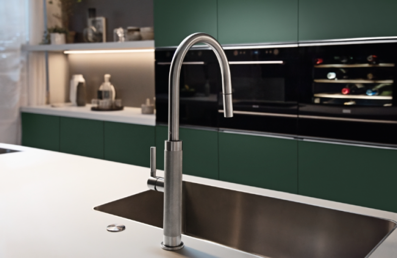 Franke Mythos Masterpiece Rubinetto da Cucina in Acciaio Inox con Beccuccio a J e Doccetta Estraibile - 115.0711.554