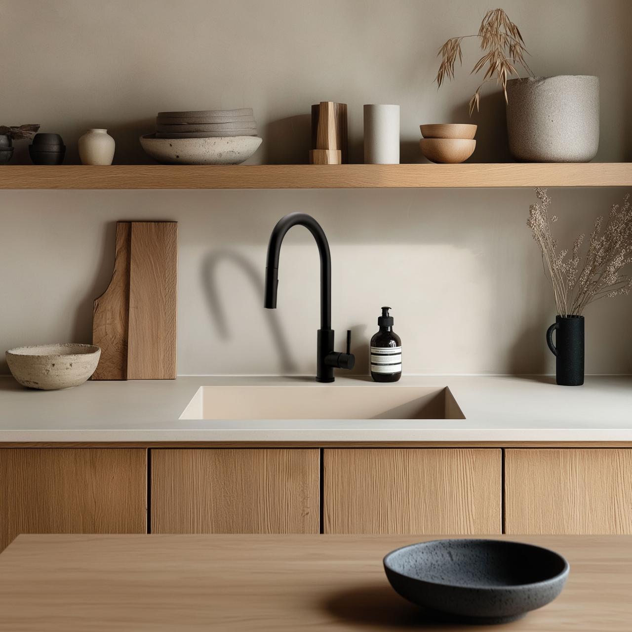 GraniteMy Universal Lavello in granito beige sabbia 40x40 cm a filo sopra e sottopiano con tappo Rame 1208967210 - Productafbeelding 2