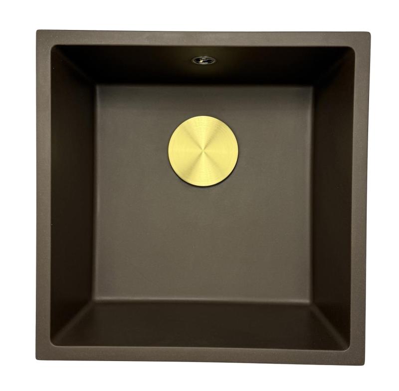 GraniteMy Universal Lavello in granito color caffè 40x40 cm a filo sopra e sottopiano con tappo in acciaio inossidabile 1208967212
