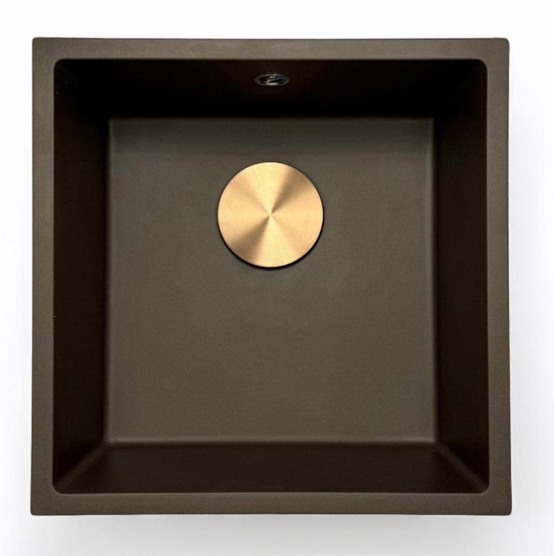GraniteMy Universal Lavello in granito color caffè 40x40 cm a filo sopra e sottopiano con tappo in acciaio inossidabile 1208967212