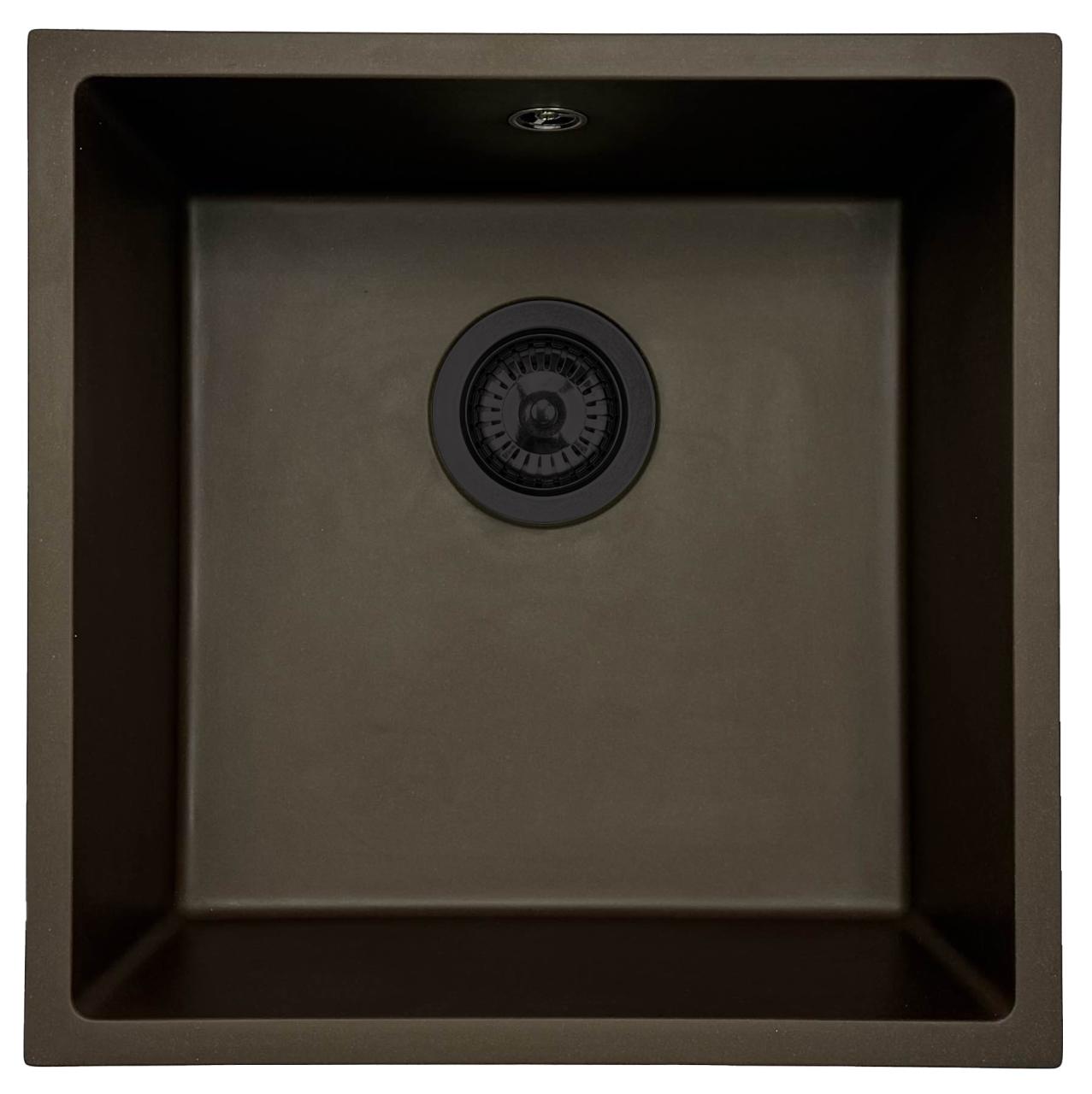 GraniteMy Universal Lavello in granito caffè 40x40 cm a filo sopra e sottopiano con tappo nero 1208967216 - Productafbeelding