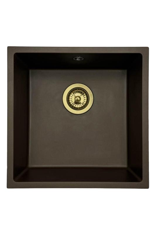 GraniteMy Universal Lavello in granito caffè 40x40 cm a filo sopra e sottopiano con tappo oro 1208967218