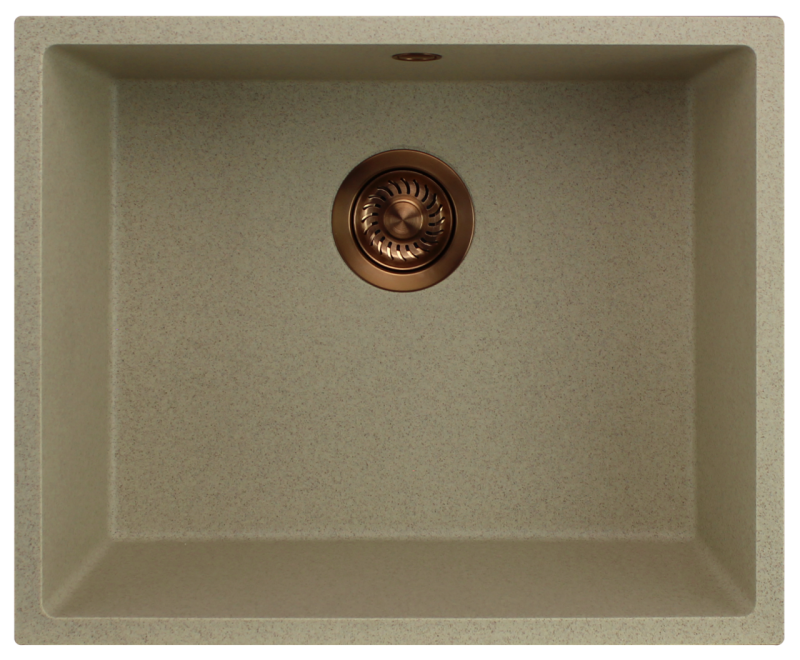 GraniteMy Universal Lavello in granito beige sabbia 50x40 cm montaggio a filo sopra e sottopiano con tappo in rame 1208967221