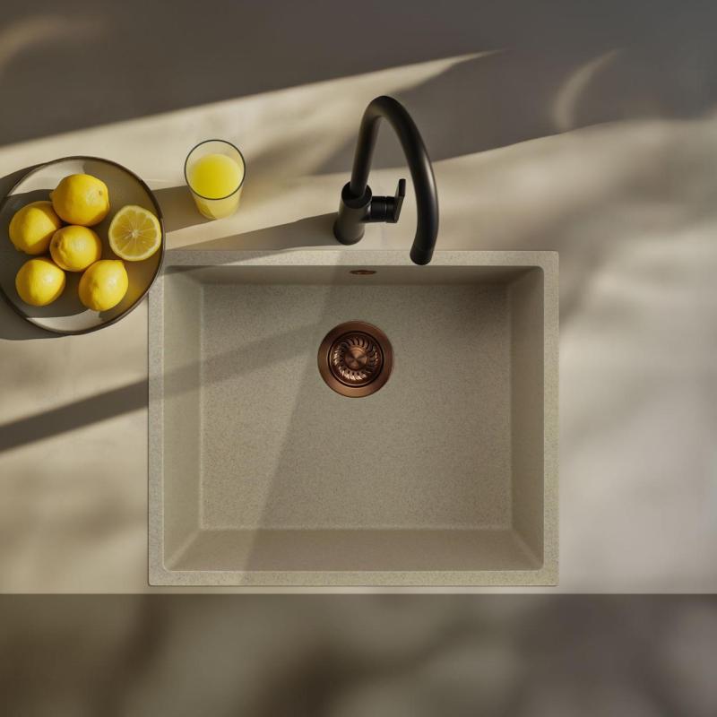 GraniteMy Universal Lavello in granito beige sabbia 50x40 cm montaggio a filo sopra e sottopiano con tappo in rame 1208967221