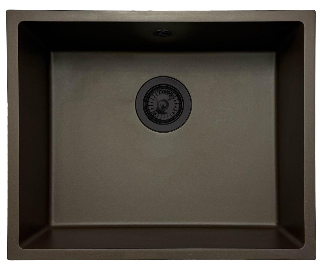 GraniteMy Universal Lavello in granito caffè 50x40 cm a filo sopra e sottopiano con tappo nero 1208967228 - Productafbeelding